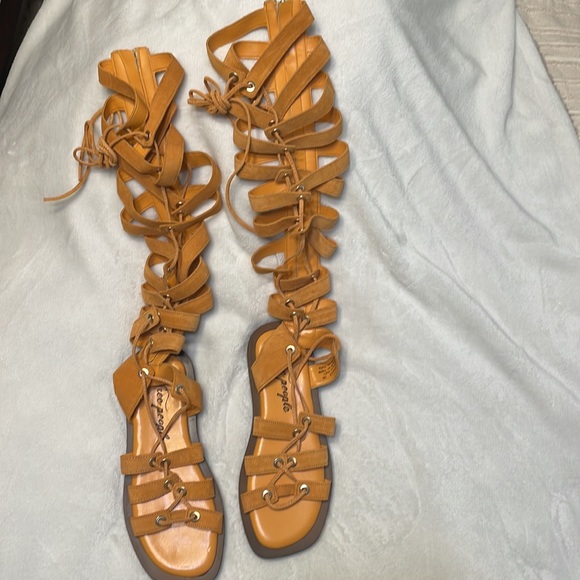 New WO Tags Free People Sun Chaser Tall Gladiator Sandals Sz:38 MSRP:$178 Orange - Picture 3 of 11